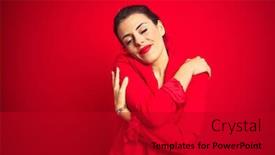  Presentation with self care - Audience pleasing PPT theme consisting of young beautiful business woman standing over red isolated background hugging oneself happy and positive smiling confident self love and self care backdrop and a crimson colored foreground