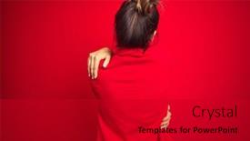  Presentation with self care - PPT theme with young-beautiful-business-woman-standing background and a dark gray colored foreground