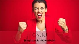  Presentation with anger - Amazing PPT theme having young-beautiful-business-woman-standing backdrop and a crimson colored foreground