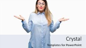  Presentation with glasses - Presentation featuring young beautiful business woman wearing background and a light blue colored foreground