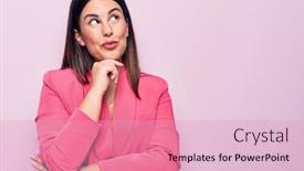  Presentation with business pink - Cool new slide deck with young-beautiful-business-woman-wearing backdrop and a coral colored foreground