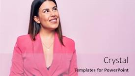  Presentation with business pink - Cool new PPT theme with young-beautiful-business-woman-wearing backdrop and a lemonade colored foreground