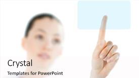  Presentation with choice - Theme consisting of young beautiful businesswoman making choice background and a sky blue colored foreground