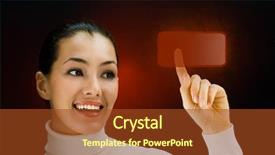  Presentation with consumer choice - Cool new presentation with young beautiful businesswoman making choice backdrop and a tawny brown colored foreground