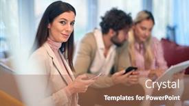  Presentation with atmosphere - PPT theme enhanced with young-beautiful-businesswoman-posing background and a coral colored foreground