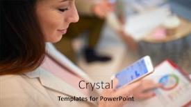  Presentation with sms - Theme having young-beautiful-businesswoman-reading-sms background and a coral colored foreground