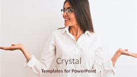  Presentation with comparison - Beautiful PPT theme featuring young-beautiful-businesswoman-wearing-glasses backdrop and a lemonade colored foreground