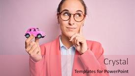  Presentation with glasses - Presentation theme featuring young-beautiful-businesswoman-wearing-glasses background and a coral colored foreground