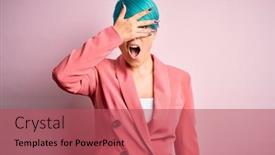  Presentation with blue pink - Presentation theme having young-beautiful-businesswoman-with-blue background and a red colored foreground