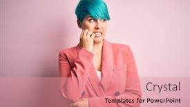  Presentation with pink nails - Presentation having young-beautiful-businesswoman-with-blue background and a coral colored foreground