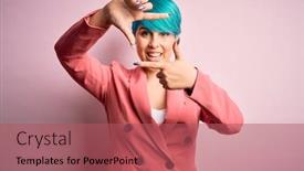  Presentation with frame pink - Cool new PPT theme with young-beautiful-businesswoman-with-blue backdrop and a red colored foreground