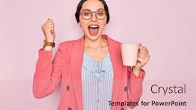  Presentation with pink blue - PPT theme with young-beautiful-businesswoman-with-blue background and a lemonade colored foreground