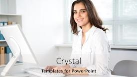  Presentation with computer - Beautiful presentation featuring young-beautiful-businesswoman-with-computer backdrop and a lemonade colored foreground