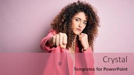  Presentation with violence - Colorful theme enhanced with young-beautiful-businesswoman-with-curly backdrop and a coral colored foreground