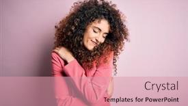 Presentation with hair care - PPT theme having young-beautiful-businesswoman-with-curly background and a coral colored foreground