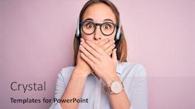  Presentation with secret agent - Presentation theme with young-beautiful-call-center-agent background and a mint green colored foreground