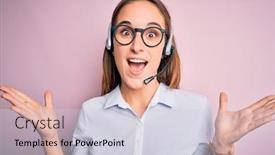  Presentation with call center - Cool new slide deck with young-beautiful-call-center-agent backdrop and a lemonade colored foreground