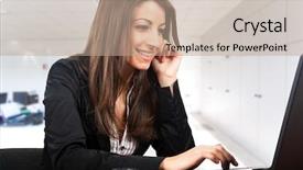  Presentation with call center reporting - Cool new presentation with young beautiful call center female backdrop and a  colored foreground