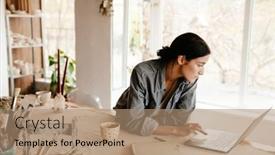  Presentation with calm - PPT layouts enhanced with young-beautiful-calm-woman-leaning background and a coral colored foreground