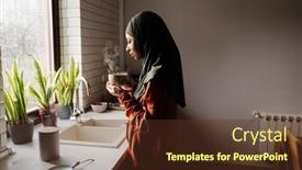  Presentation with home window frame - Presentation theme enhanced with young-beautiful-calm-woman background and a tawny brown colored foreground