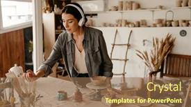  Presentation with calm - PPT theme consisting of young-beautiful-calm-woman background and a coral colored foreground