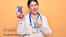  Presentation with cardiologist - Colorful slide set enhanced with young-beautiful-cardiologist-woman-wearing backdrop and a coral colored foreground