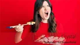  Presentation with chopsticks - Presentation having young-beautiful-caucasian-girl-eating background and a crimson colored foreground