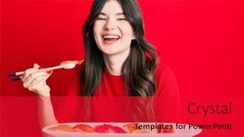  Presentation with chopsticks - Audience pleasing presentation theme consisting of young-beautiful-caucasian-girl-eating backdrop and a red colored foreground