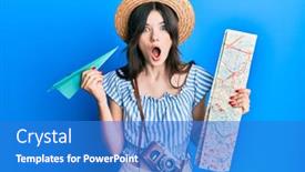  Presentation with city map - Colorful PPT theme enhanced with young-beautiful-caucasian-girl-holding backdrop and a teal colored foreground