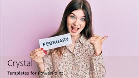  Presentation with february - Slides enhanced with young-beautiful-caucasian-girl-holding background and a coral colored foreground