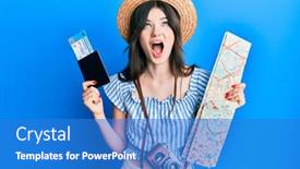  Presentation with city map - Audience pleasing theme consisting of young-beautiful-caucasian-girl-holding backdrop and a teal colored foreground