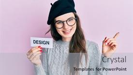  Presentation with girl design - Cool new presentation theme with young-beautiful-caucasian-girl-holding backdrop and a light gray colored foreground