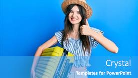  Presentation with cabin - Colorful PPT theme enhanced with young-beautiful-caucasian-girl-wearing backdrop and a teal colored foreground