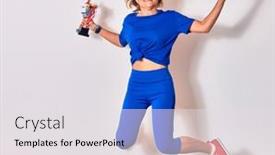  Presentation with sportswear - Slides having young-beautiful-caucasian-sportswoman-wearing background and a light gray colored foreground