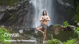  Presentation with waterfall woman - Presentation theme enhanced with young beautiful caucasian woman enjoying yoga under waterfall in the tropics background and a tawny brown colored foreground