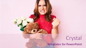  Presentation with hand holding flowers - Amazing presentation having young-beautiful-caucasian-woman-holding backdrop and a lemonade colored foreground