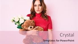  Presentation with anniversary - Cool new presentation theme with young-beautiful-caucasian-woman-holding backdrop and a lemonade colored foreground