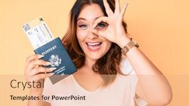  Presentation with passport - Slides consisting of young-beautiful-caucasian-woman-holding background and a coral colored foreground