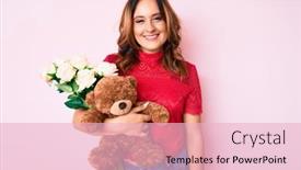  Presentation with anniversary - Colorful PPT layouts enhanced with young-beautiful-caucasian-woman-holding backdrop and a lemonade colored foreground