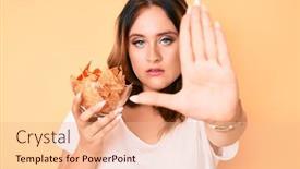  Presentation with nachos - Theme with young-beautiful-caucasian-woman-holding background and a lemonade colored foreground