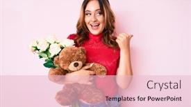  Presentation with anniversary - Presentation having young-beautiful-caucasian-woman-holding background and a lemonade colored foreground