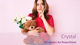  Presentation with hand holding flowers - Beautiful PPT theme featuring young-beautiful-caucasian-woman-holding backdrop and a lemonade colored foreground