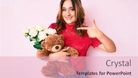  Presentation with anniversary - Cool new PPT layouts with young-beautiful-caucasian-woman-holding backdrop and a lemonade colored foreground