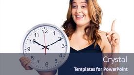  Presentation with clock face - Slide deck featuring young-beautiful-caucasian-woman-holding background and a navy blue colored foreground