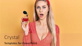  Presentation with mouth - Presentation design enhanced with young-beautiful-caucasian-woman-holding background and a coral colored foreground