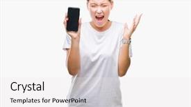  Presentation with winner - PPT theme consisting of young beautiful caucasian woman showing background and a  colored foreground