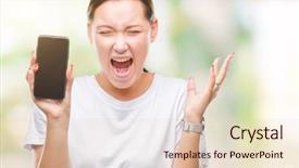  Presentation with winner - Colorful slide set enhanced with young beautiful caucasian woman showing backdrop and a  colored foreground