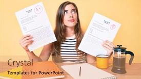  Presentation with passed away - Slide deck consisting of young-beautiful-caucasian-woman-showing background and a coral colored foreground