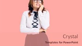  Presentation with anxiety - Presentation theme with young-beautiful-caucasian-woman-wearing background and a coral colored foreground