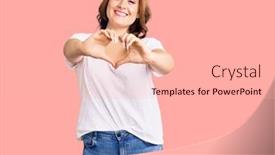  Presentation with heart hands - PPT layouts enhanced with young-beautiful-caucasian-woman-wearing background and a lemonade colored foreground